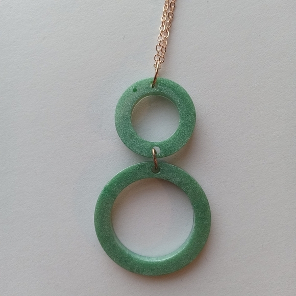 Hand Crafted Jewelry - 5/$50 2 circles green resin necklace
